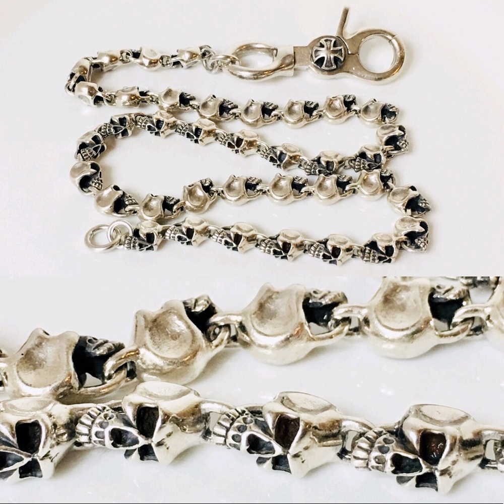 Sterling Silver Skull Link Biker Wallet Chain - Picture 2 of 6